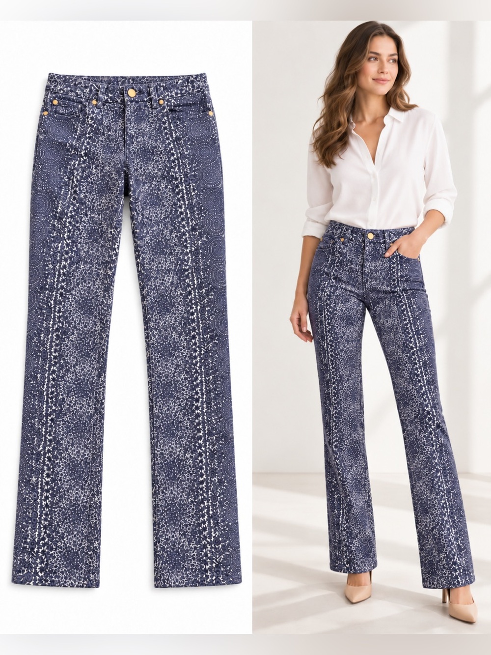 NWT Tory Burch Ivy Super Skinny Frost Blue Jardin Print Jeans Size 26